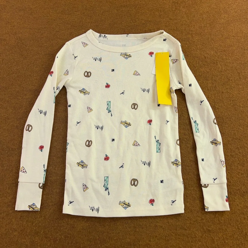 Gap Kids Size 8 Cream NYC Print Organic Cotton 2 Piece Pajama Set NWT
